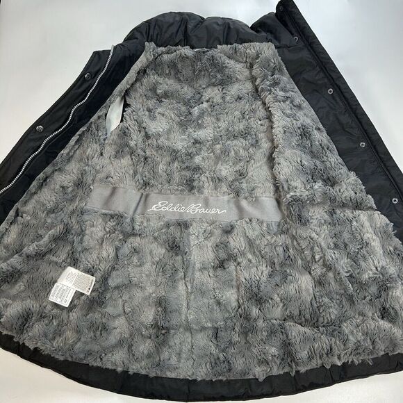 Eddie Bauer Goose Down Parka Vest Women’s Small Black Fur Lined Black Ladies - Picture 8 of 10